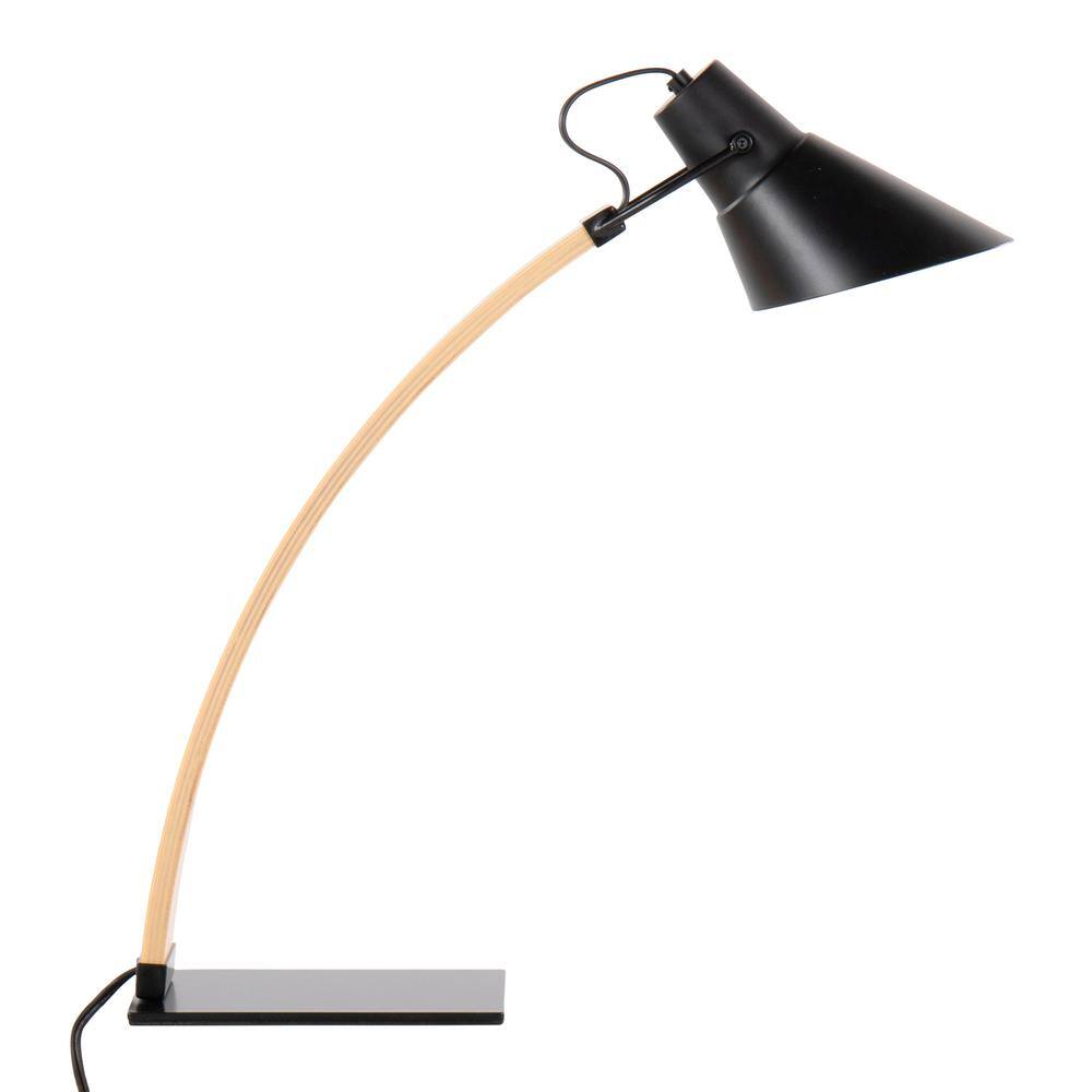 Adjustable Black Metal and Wood Arc Table Lamp