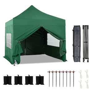 10 ft. x 10 ft. Heavy-Duty Commercial Instant Pop Up Canopy Tent with Sidewalls and Wheeled Bag and Weight Bags-Green