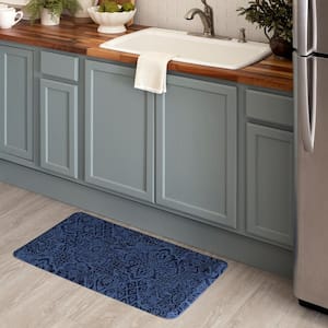 Damask Nouveau Blue 1 ft. 8 in. x 3 ft. 6 in. Kitchen Mat