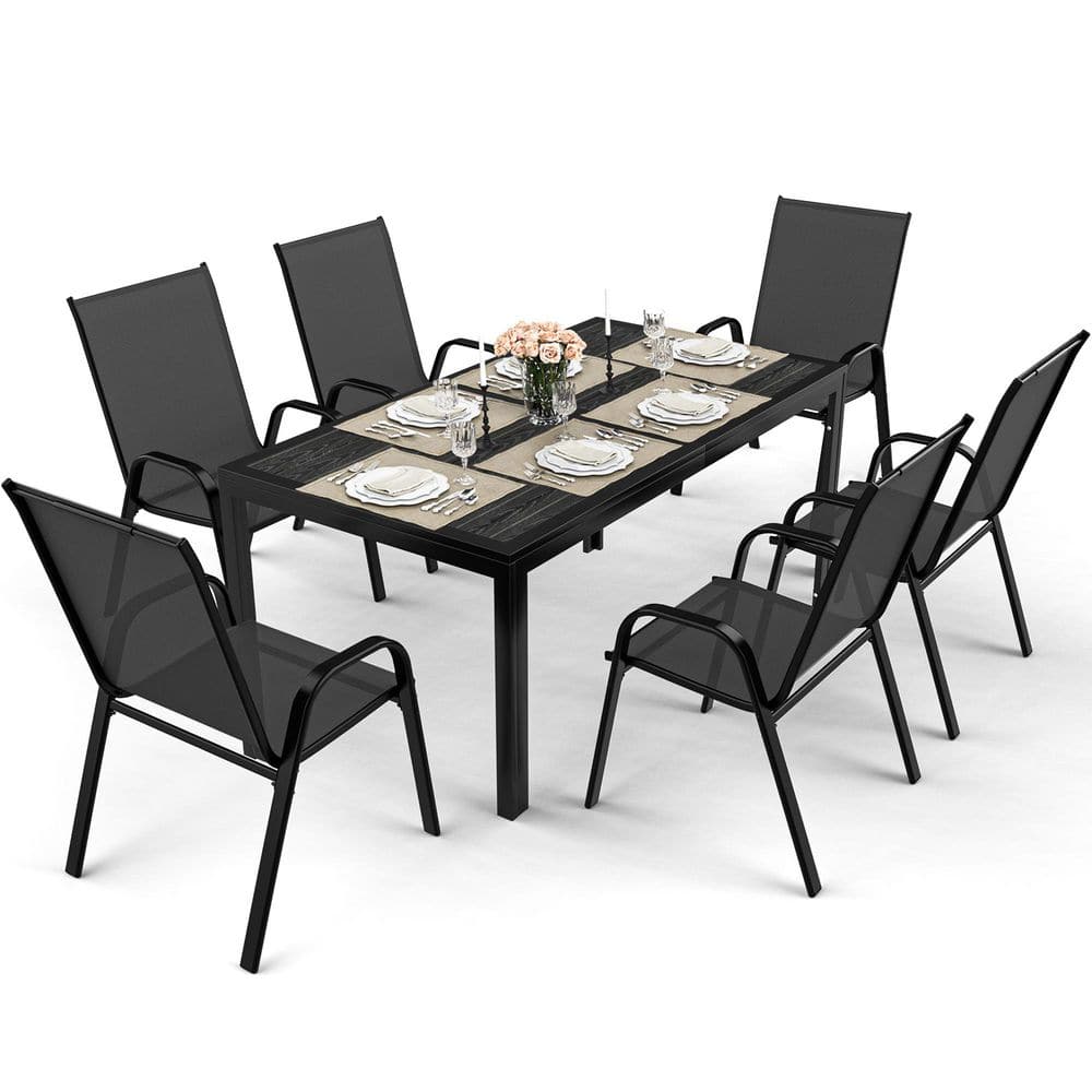 6-Person Patio Dining Set, Textilene Stackable Chairs and Rectangular Table price history on PriceWatchPro