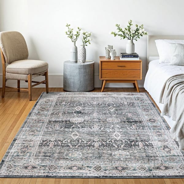 Machine Washable Paisley Twilight Ash 3 ft. x 5 ft. Kitchen/Bedroom/Living Room Indoor Area Rug