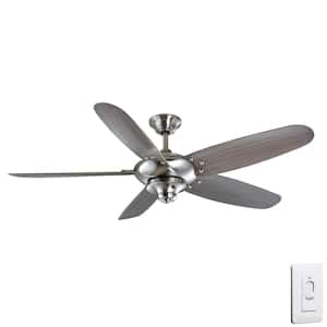 Altura 60 in. Indoor/Outdoor Brushed Nickel Ceiling Fan with Downrod and Reversible Motor; Light Kit Adaptable