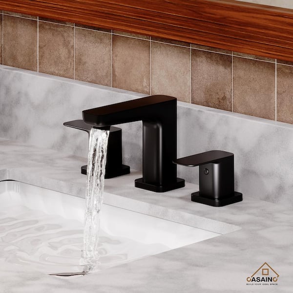 8 in. Widespread Double Handle Bathroom Sink Faucet with Pop-up Drain in Matte Black