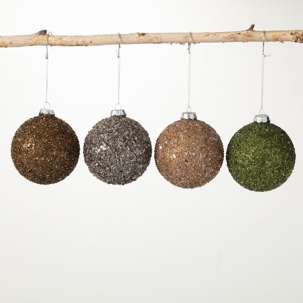 SULLIVANS 4 in. Multi-color Encrusted Ball Ornament (Set of 4)
