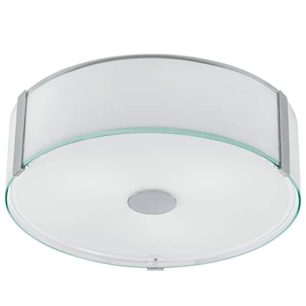 Eglo Varano 16.14 in. W x 5.7 in. H 3-Light Chrome Ceiling Flush Mount with Coated White Glass Shade