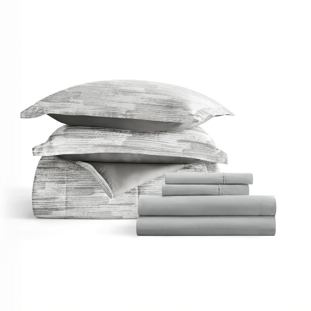 Full Gray Textured Stripe Microfiber Bed in a Bag Set
