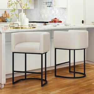 Jessica 26 in.White Modern Counter Bar Stool Fabric Upholstered Barrel Counter Stool with Metal Frame Set of 2