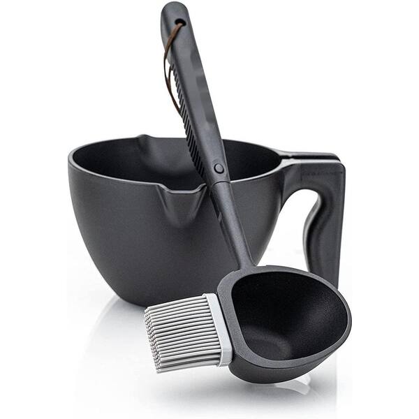  Cast Iron Sauce Pot and BBQ Mop Brush Set for Grilling