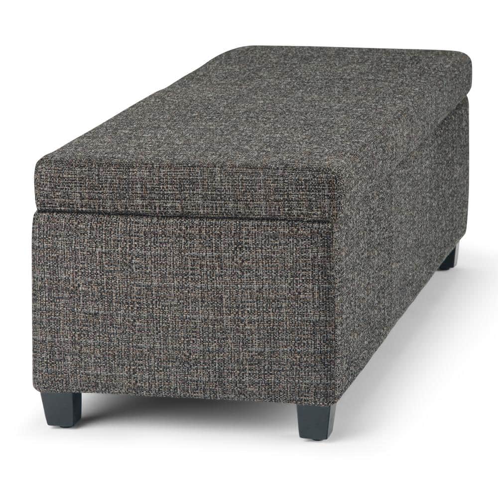Dark Gray Tweed Upholstered Storage Ottoman Bench