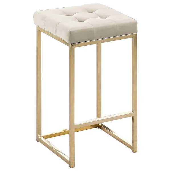Best Master Furniture Jersey 26.5 in. H Cream Velvet Counter Height Stool in Gold (Set of 2)