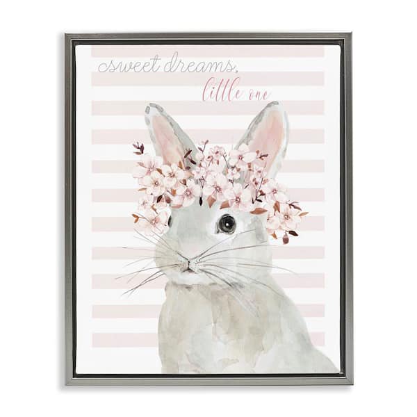 Stupell Industries Sweet Dreams Bunny by Jessie Perry Gray Floater Frame Animal Graphic Art Print 21 in. x 17 in.
