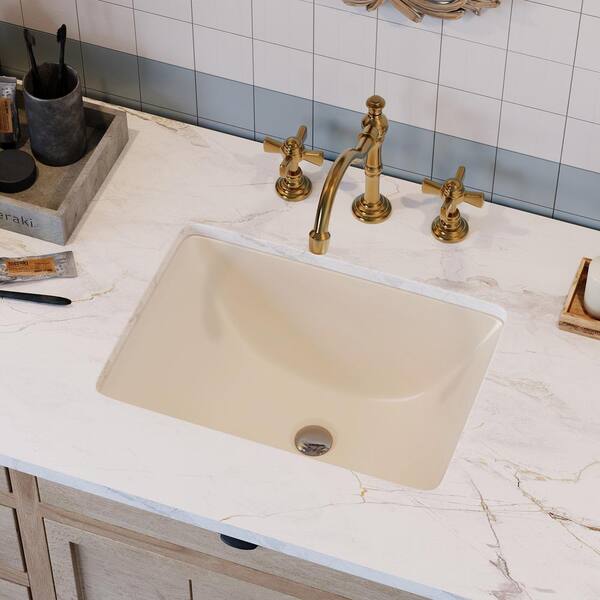 DEERVALLEY Ursa 18 in . L Rectangular Ceramic Undermount Bathroom Sink with Overflow in Biscuit