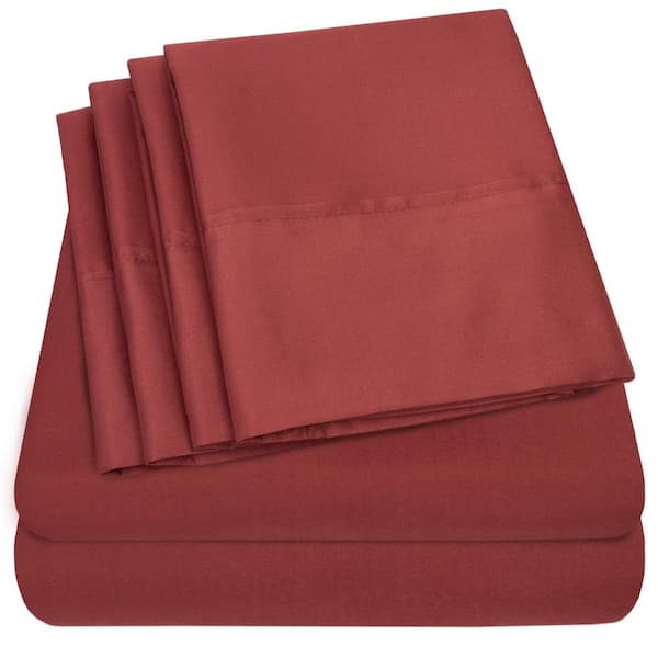 Sweet Home Collection 1500 Supreme Series 6-Piece Burgundy Solid Color Microfiber RV Queen Sheet Set