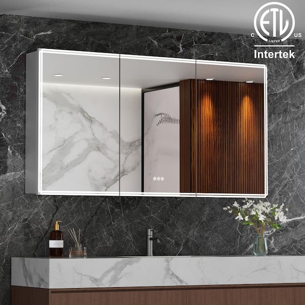 60 in. W x 32 in. H Rectangular Aluminum Medicine Cabinet with Mirror, Dimmable Light, Anti-Fog, Adjustable Shelves