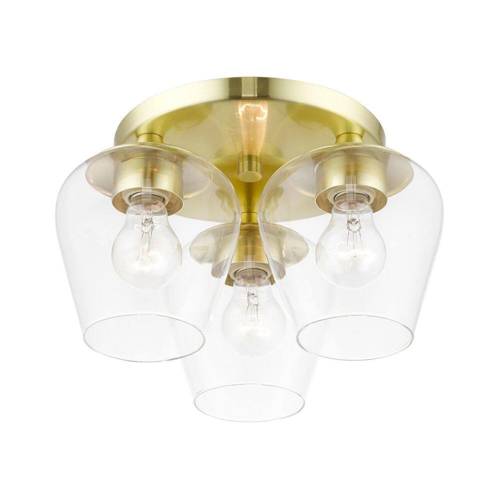 Willow Satin Brass 3-Light Flush Mount with Clear Glass