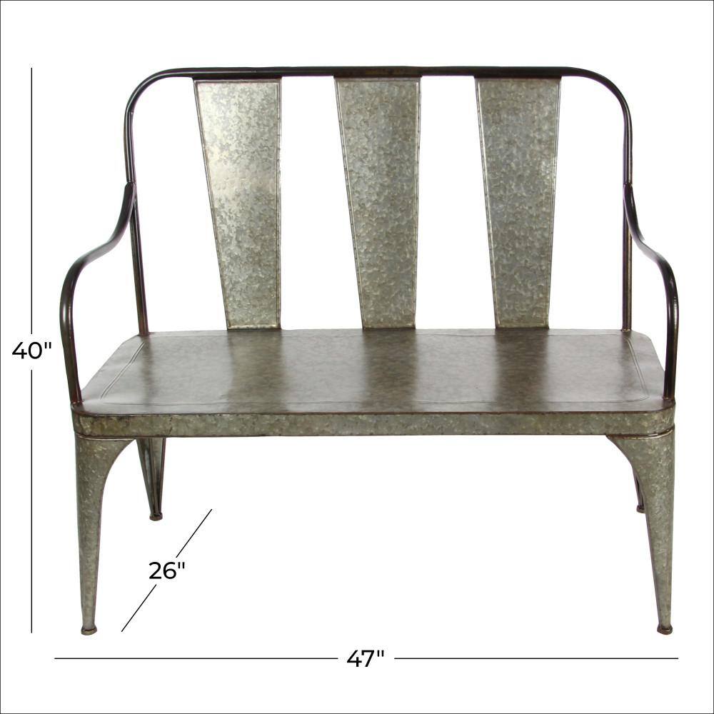 Silver Metal Farmhouse Outdoor Garden Bench, 2-Seater