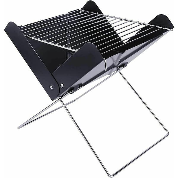 Kahomvis Portable Charcoal Barbecue Grill in Black, Detachable and Collapsible Mini Tabletop Camping Grill