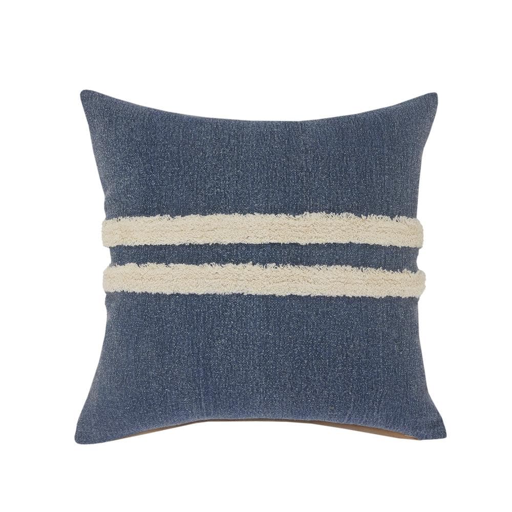 Double Blue / White Center Striped Tufted Poly-Fill 20 in. x 20 in. Indoor 