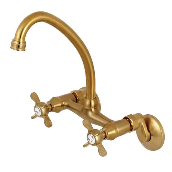 Kingston Brass Essex 2-Handle Wall-Mount Standard Kitchen Faucet in Brushed Brass