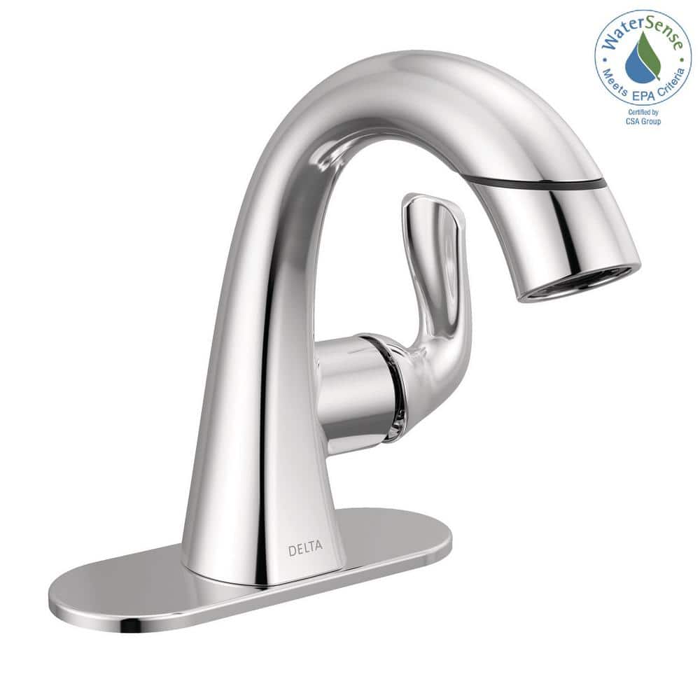 Chrome Single Handle Pull-Down Bathroom Faucet with Brass Handle