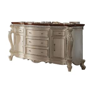 Picardy 5-Drawer Antique Pearl & Cherry Oak Dresser (37H X 22W X 64D) with 2 Doors
