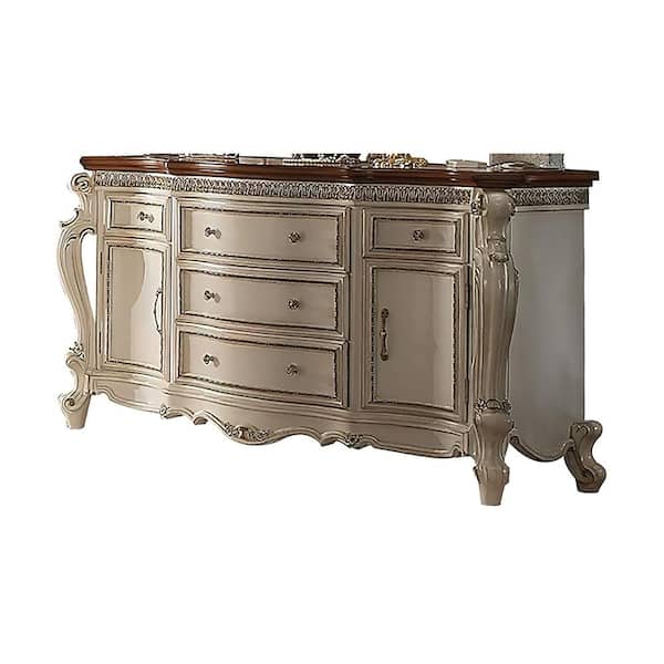 Acme Furniture Picardy 5-Drawer Antique Pearl & Cherry Oak Dresser (37H X 22W X 64D) with 2 Doors
