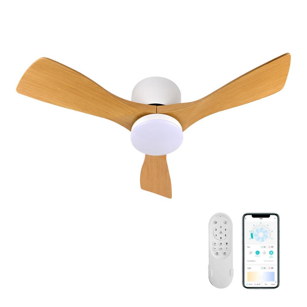 TOZING 36 in. LED Indoor Modern Low Profile Wood Smart Dimmable Flush Mount Ceiling Fan with Light with Remote Control and App