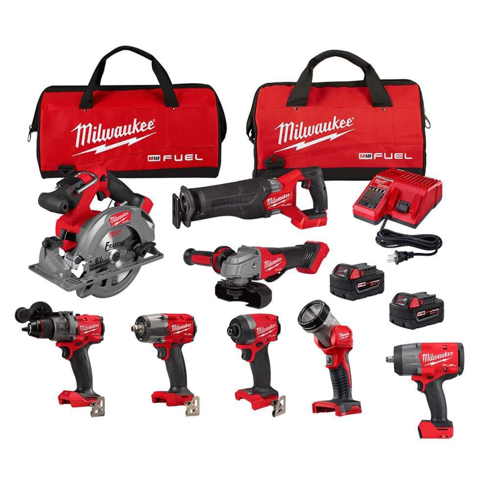 Milwaukee M18 FUEL 18V Lithium-Ion Brushless Cordless Combo Kit with (2) 5.0 Ah Batteries (7-Tool) & 1/2 in. Impact Wrench 3697-27-2967-20 - The Home Depot