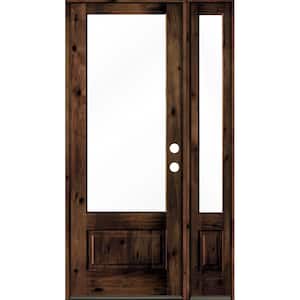 50 in. x 96 in. Knotty Alder Left-Hand/Inswing 3/4 Lite Clear Glass Red Mahogany Stain Wood Prehung Front Door with RSL