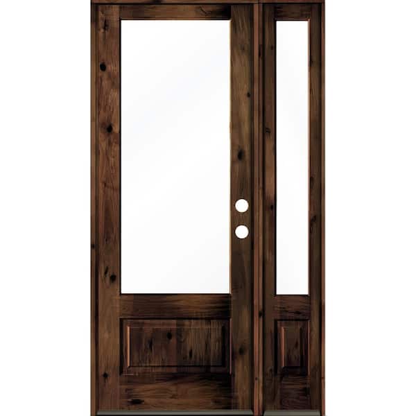 Krosswood Doors 50 in. x 96 in. Knotty Alder Left-Hand/Inswing 3/4 Lite Clear Glass Red Mahogany Stain Wood Prehung Front Door with RSL