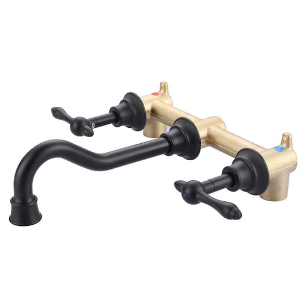 WOWOW 3 Hole 2 Handle Wall Mounted Antique Bathroom Sink Faucet in Black