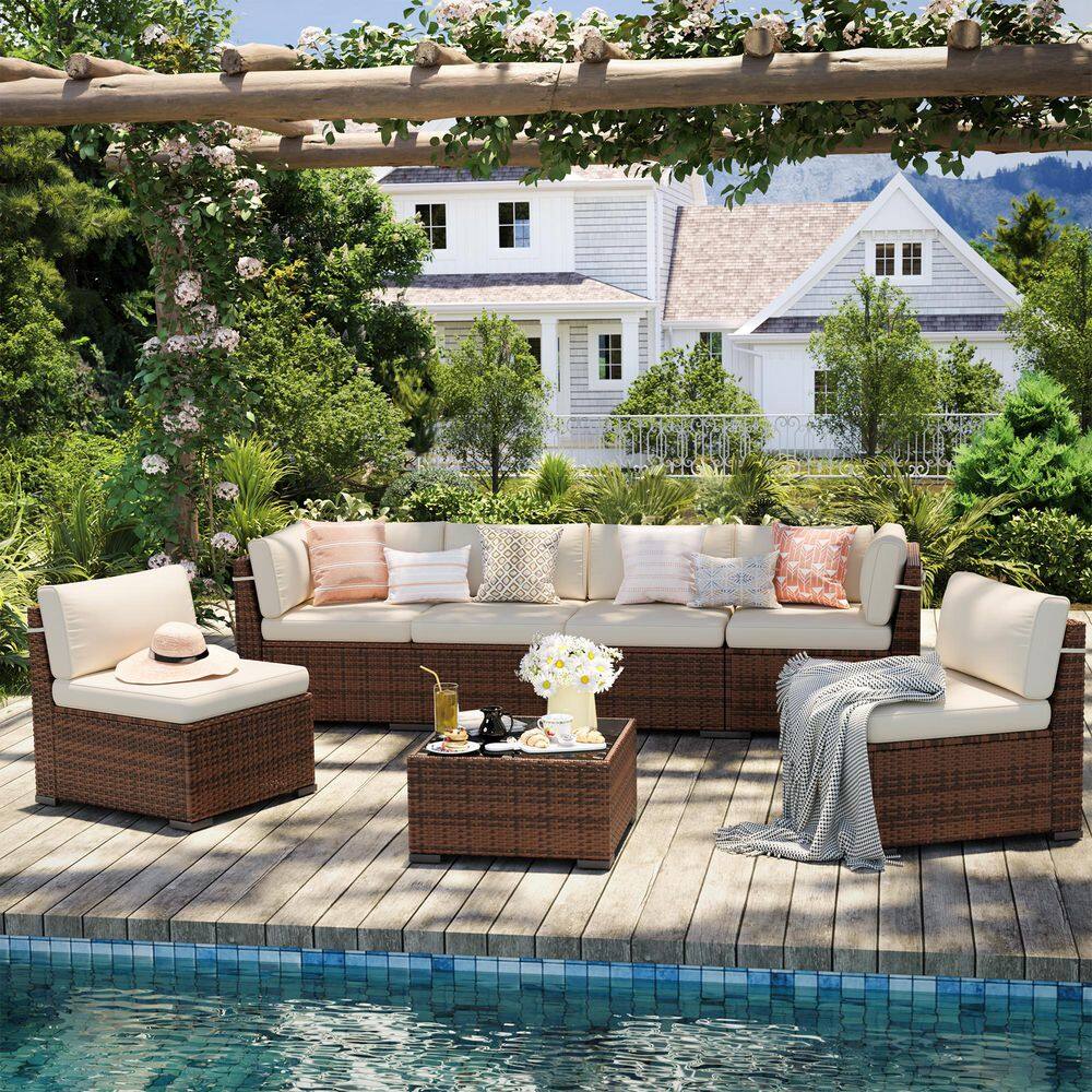 7-Piece Wicker Patio Conversation Set with Beige Cushions price history on PriceWatchPro