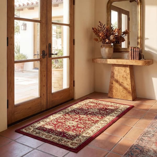 Lyndhurst 12 ft. x 18 ft. Red/Ivory Border Floral Antique Area Rug