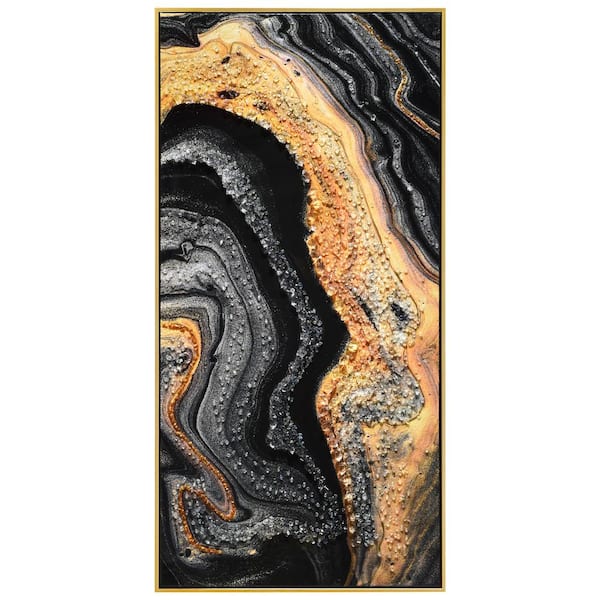 Golden Veins IV Crystallus Epoxy Coated Wrapped Framed Glossy Abstract Canvas Wall Art, 24 in. x 48 in.
