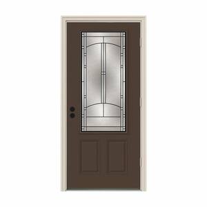 36 in. x 80 in. 3/4 Lite Idlewild Dark Chocolate Painted Steel Prehung Left-Hand Outswing Front Door w/Brickmould