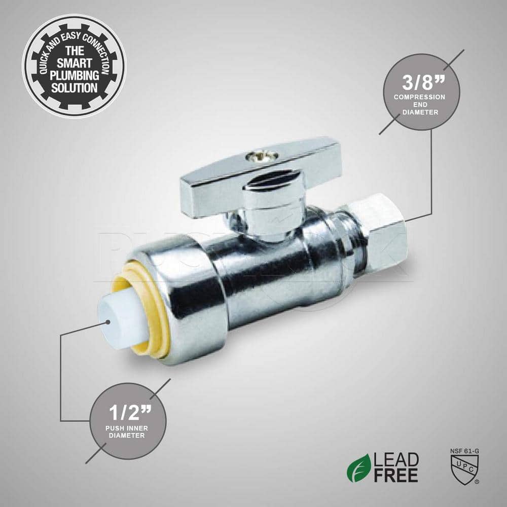 Chrome Brass Push-to-Connect Straight Stop Valve Pack of 2