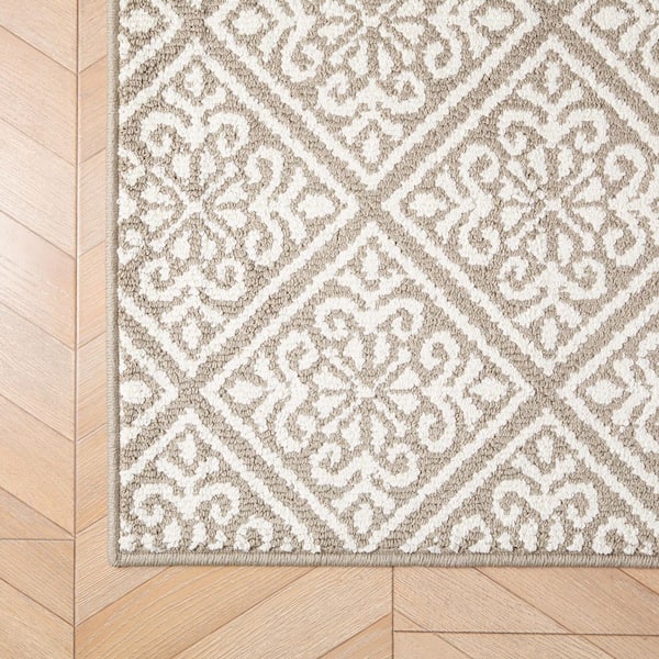 Austell 2-Tone Linen/Ivory 2 ft. x 5 ft. Geometric Polypropylene 2-Piece Rug Set