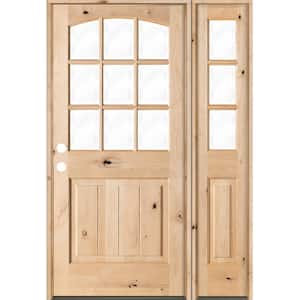 46 in. x 80 in. Knotty Alder Right-Hand/Inswing 9-Lite Clear Glass Unfinished Wood Prehung Front Door/Right Sidelite