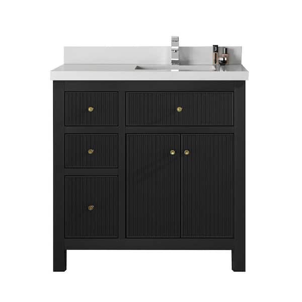 Willow Collections Sonoma 36 in. W x 22 in. D x 36 in. H Right Offset Sink Bath Vanity in Black with 2 in. Carrara Quartz Vanity Top