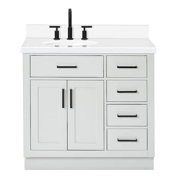 Hepburn 36 in. W x 22 in. D x 36 in. H Bath Vanity in Gray with White Pure Quartz Vanity Top with White Basin