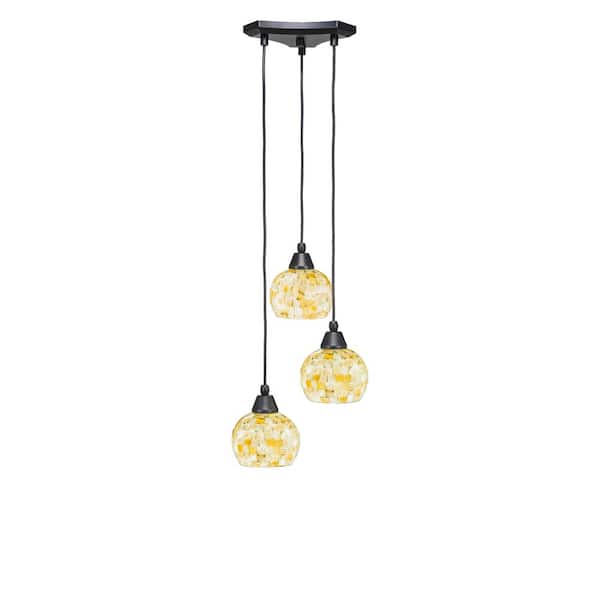 Unbranded Condor 3 Light Matte Black, Cluster Pendant Light with 6 in. Mystic Seashell Glass Shades, No bulbs included
