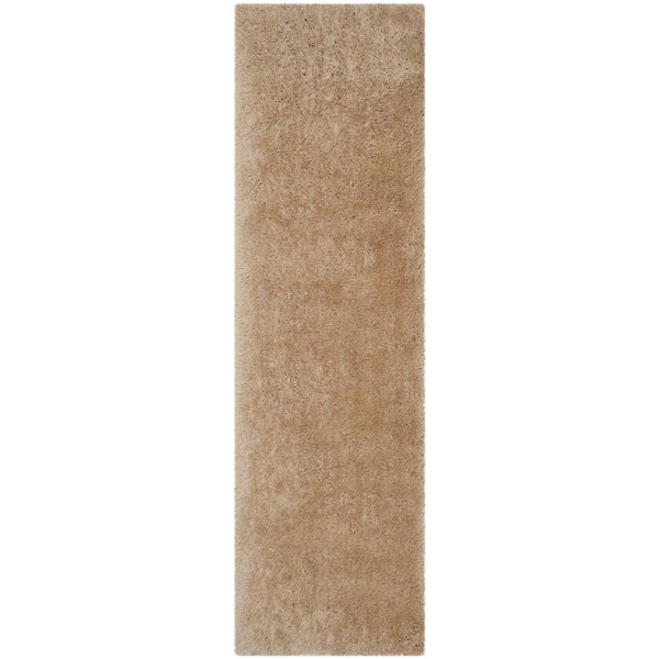 SAFAVIEH Venice Shag Champagne 2 ft. x 8 ft. Solid Runner Rug