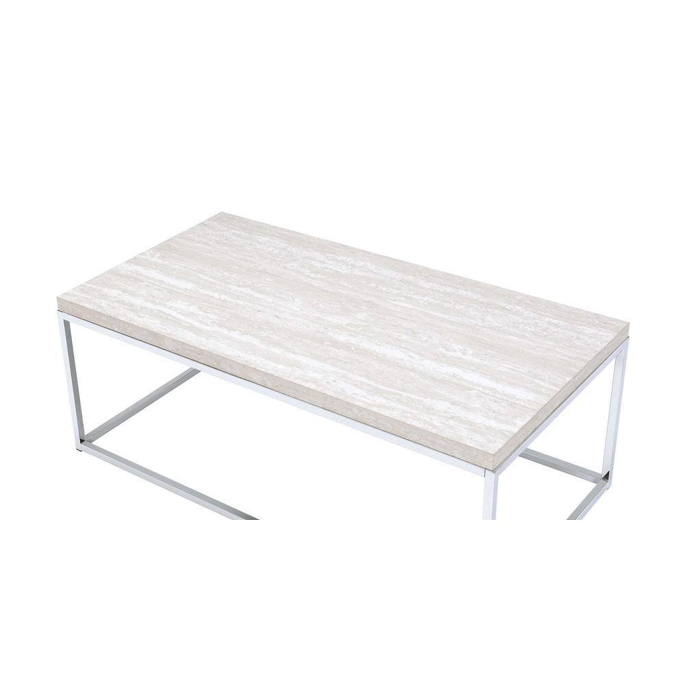Modern Chrome and White Rectangular Coffee Table with Storage