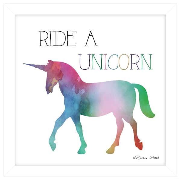HomeRoots Charlie Ride a Unicorn 1-Piece Framed Wall Art 14 in. x 14 in.