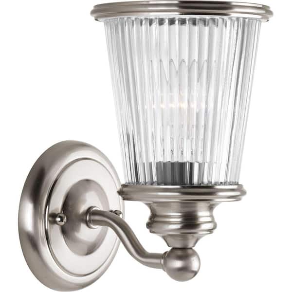 Progress Lighting Radiance Collection 1-Light Brushed Nickel Bath Sconce with Clear Ribbed Glass Shade
