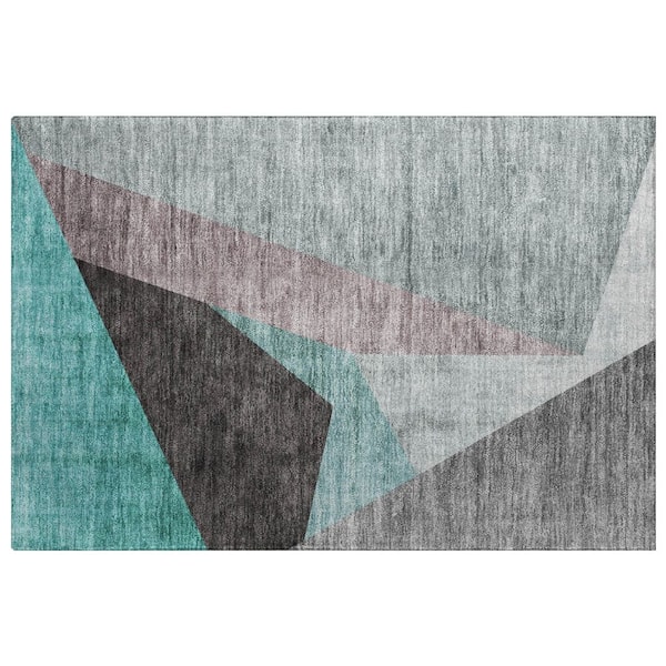 Dream Shag Premium Machine Washable Abstract ADS716 Teal 3 ft. x 4 ft. Area Rug