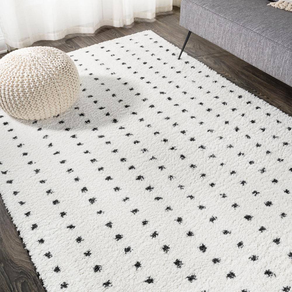 Reversible Black Geometric Shag Area Rug - Easy Care 5x8