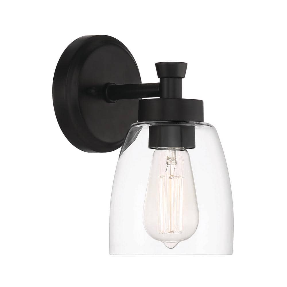 Henning Flat Black Wall Sconce with Clear Glass Shade