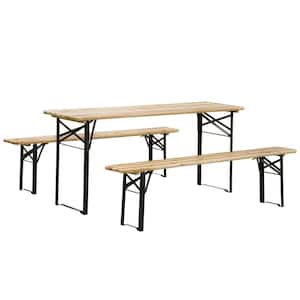 6' Portable Picnic Table and Bench Set, Outdoor Wooden Folding Camping Dining Table Set