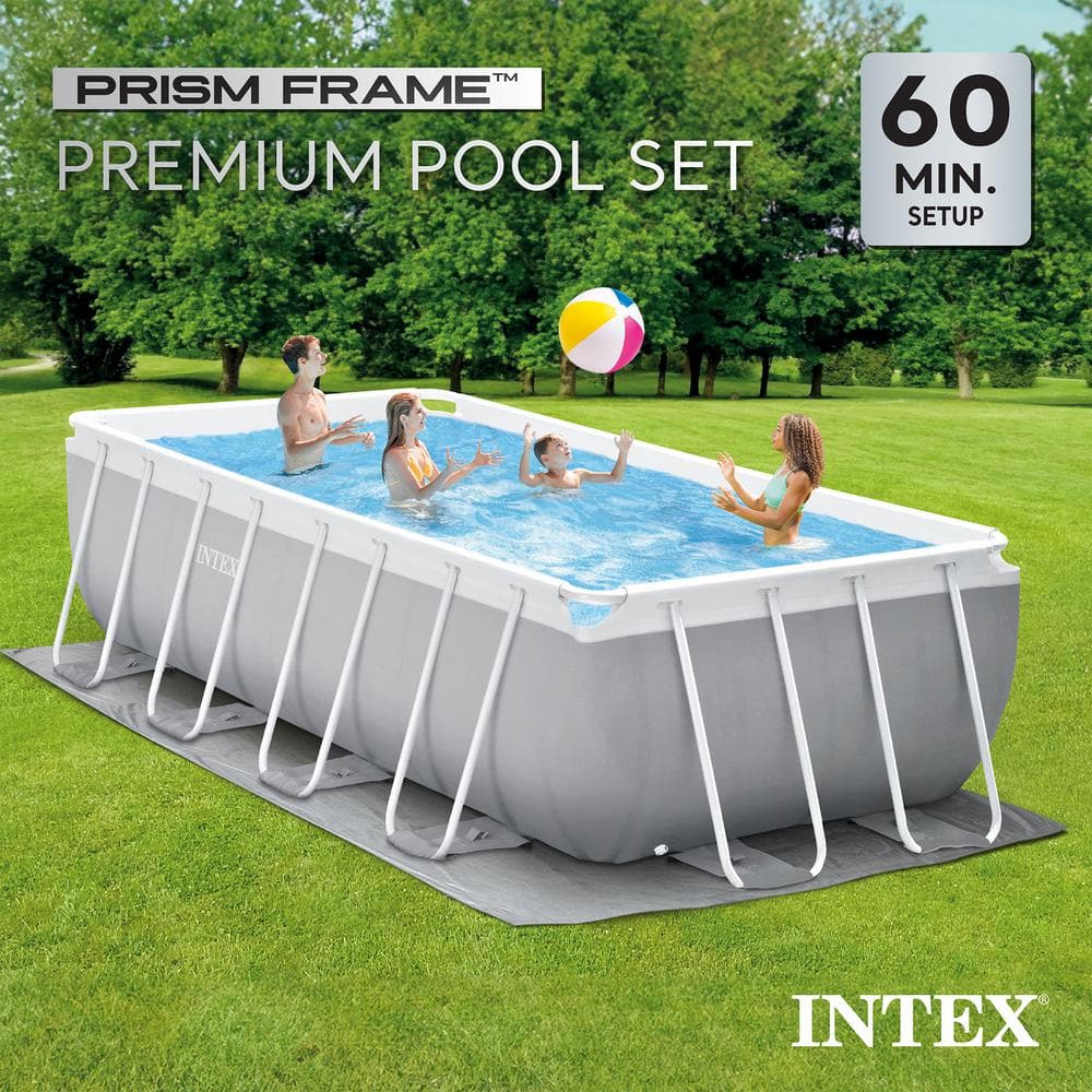 Intex 16ft x 8ft x 42in Gray Rectangular Above Ground Pool Set